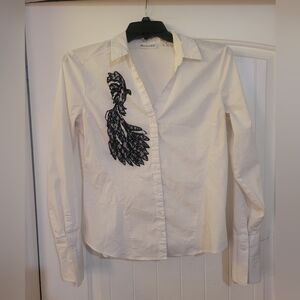 7th Avenue White Button Down Blouse With Lace Details Womens Size M